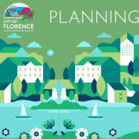Green background with Artistic view of a city on water, with the Florence primary logo, and the title planning