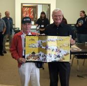 Mayor Brubaker presented with the gift from Yamagata City in 2004.