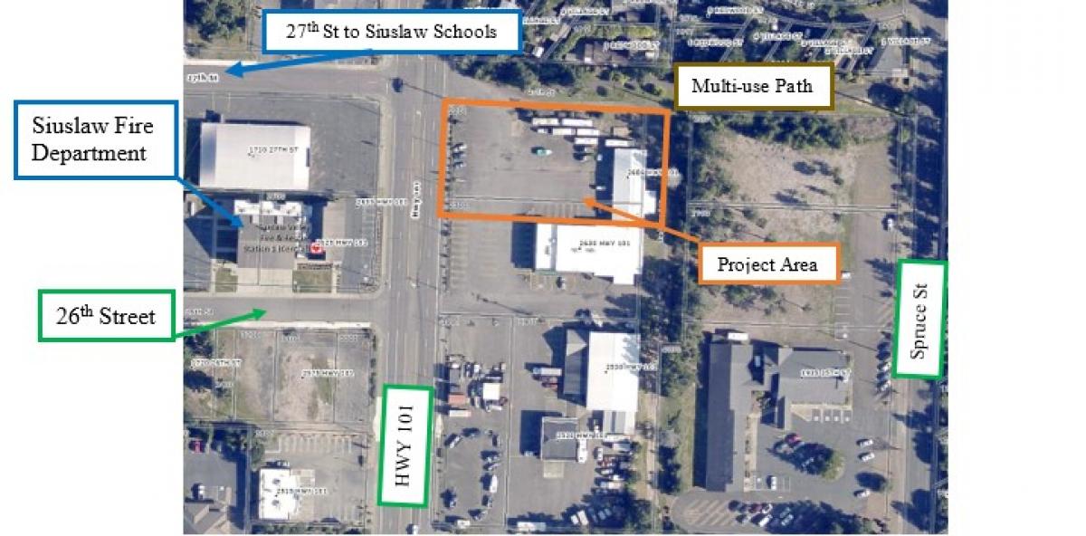 Arial image of proposed site with landmark labels.